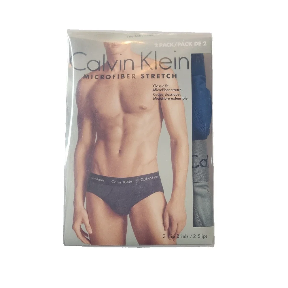 Calvin Klein Men`s Microfiber Stretch 2 Pack Hip Brief Size‎ XL Blue/Gray